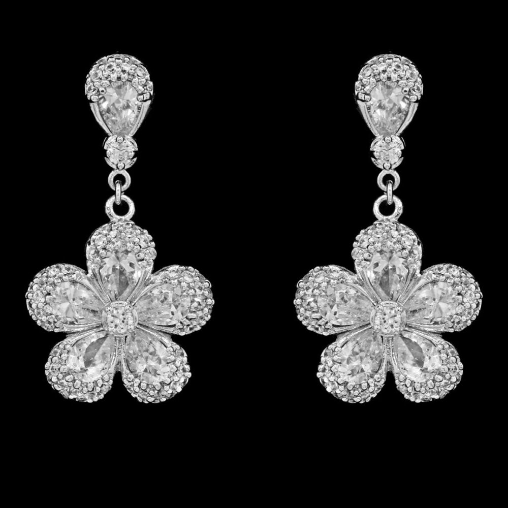 Cubic Zirconia Flower Post Earrings